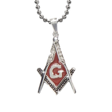Steel Red Color Stainless Steel Blissful Pendant Masonic Symbol / Free Mason Red Lodge compass and square