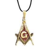 Gold Plated Red Color Stainless Steel Blissful Pendant Masonic Symbol / Free Mason Red Lodge