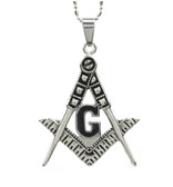  Freemason Pendant - Stainless Steel with BLACK Colored Center Masonic Symbol. Masonic compass and square pendant with chain necklace