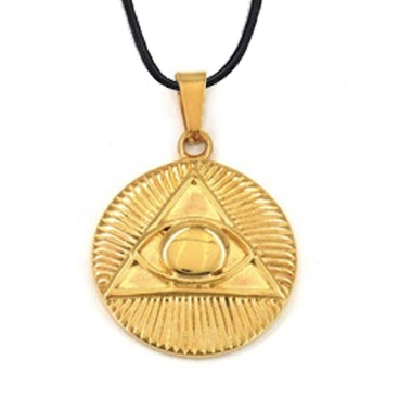 Freemason Pendant - Gold Plated Stainless Steel with Deep Etched Masonic All Seeing Eye Pyramid Symbol