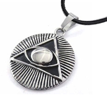 Freemason Pendant - Stainless Steel with Deep Etched Masonic All Seeing Eye Pyramid Symbol - Silver Tone