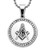  Imitation Rhodium Plated Finish Stainless Steel Masonic Freemason Pendant Medal Charm with CZ rim and Square and Compass includes Chain Necklace 
