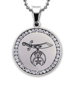 Shriners Imitation Rhodium Plated Finish Stainless Steel Masonic Freemason Pendant Medal Charm with CZ Rim Includes Chain Necklace
