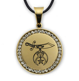  Shriners 14K White Gold Finish Plated Stainless Steel Masonic Freemason Pendant Medal Charm with CZ Rim Includes PVC Chain Necklace 