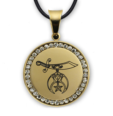 Shriners 14K White Gold Finish Plated Stainless Steel Masonic Freemason Pendant Medal Charm with CZ Rim Includes PVC Chain Necklace