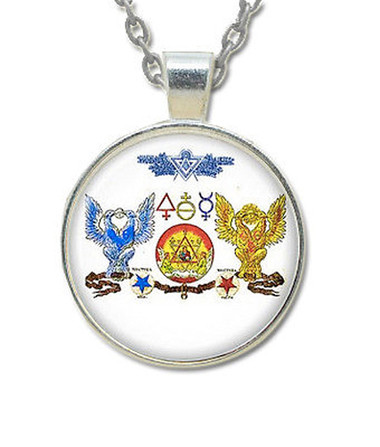 Scottish Rite Masonic Glass Necklace Pendant - Double Scottish Rite Eagles Freemason Symbol / For Free Masons 