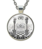 Larger - Masonic Glass Necklace - Eye of Providence and Pillars Pendant with Masonic Symbols / Free Mason 