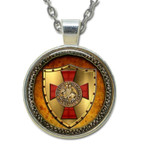 Masonic Glass Necklace Pendant Knights of Templar Glowing Shield Freemason Symbol / For Free Masons