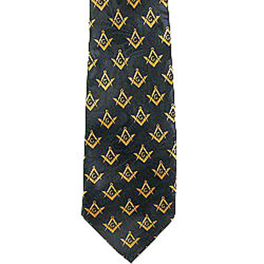 Masonic Neck Tie - Black and Yellow Polyester long tie with small duplicated Masonic pattern design for Freemason members