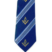 Masonic Neck Tie - Navy Blue Polyester long tie with slanted lines Masonic pattern design for Freemason Members 