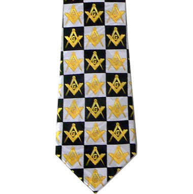 Masonic Neck Tie - Black and White Polyester long tie with Checkerboard Masonic pattern design for Freemasons . Masonic gifts