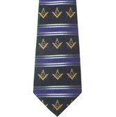 Freemason's Tie - Black Polyester Long Necktie with Gold Masonic Symbols and Striped Pattern Design Masonic Regalia Clothing. Masonic gifts

