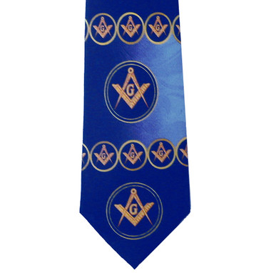 Freemason's Tie - Blue Polyester long necktie with swirl flowing Masonic pattern design Masonic clothing. Freemason gifts