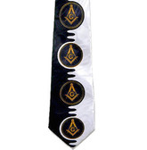 Tie for Free Mason Member - Black and White Polyester long tie with unique Masonry pattern design - Masonic Apparel 