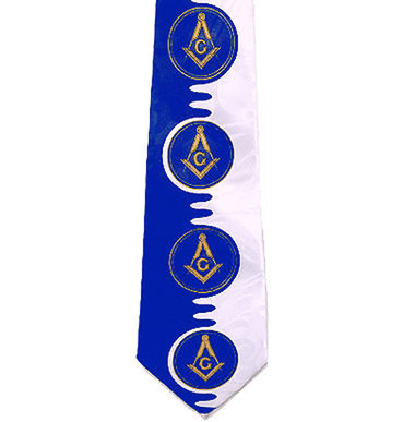 Tie for Free Mason Member - Navy Blue and White Polyester long tie with unique Masonry pattern design - Masonic Apparel 
