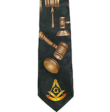 masonic ties for men Tie for Free Mason Suit - Black Polyester long tie with Gavels Masonry pattern design - Masonic Apparel and Regalia