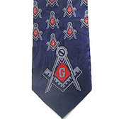 Tie for Free Mason Suit Formal Attire - Navy Polyester long tie with bold red center Masonic pattern design - Masonry Apparel Neckties