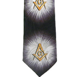 Masonic Regalia - Tie for Free Mason Suit Formal Attire - Black and Gold Polyester long necktie with Bursts of Light Masonic pattern design - Masonry Apparel Neckwear