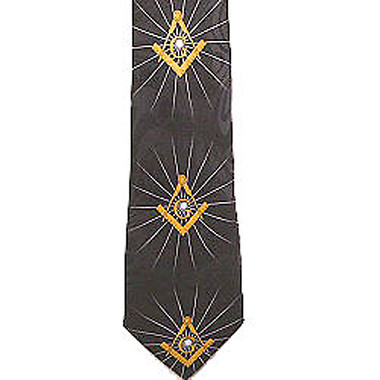 Masonic Regalia - Necktie for Freemason Lodge Attire - Black and Gold Polyester long tie. Rays of Light Masonic pattern design. Masonry Clothing Formal Suit 