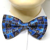 Masonic Regalia - Bowtie for Freemason Lodge Attire - Pre-tied Blue bow tie with boxed Masonic pattern design. Masonry Clothing Formal Suit or Tuxedo