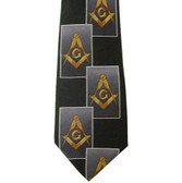 Masonic Neck Tie - Black and Gray Polyester long tie with