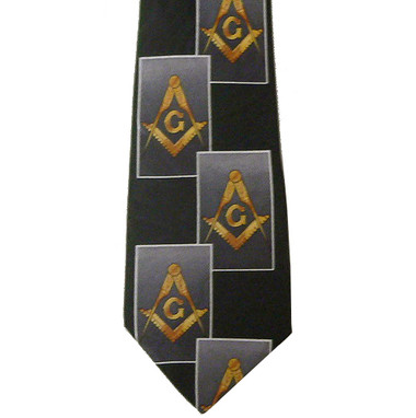 Masonic Neck Tie - Black and Gray Polyester long tie with large diagonally stacked card pattern Masonic Emblem design for Freemasons 