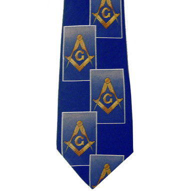 Masonic Neck Tie - Navy Blue Polyester long tie with large diagonally stacked card pattern Masonic Emblem design for Freemasons 