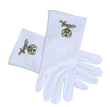 Masonic Shriner Symbol Cotton Gloves - White (One Size Fits Most) For Freemasons. Masonic Formal Wear Regalia and Accessories. Masonic Gloves for Freemasons.