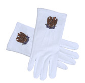 Masonic Scottish Rite 32nd Degree Wings Down Cotton Gloves - White (One Size Fits Most) For Freemasons. Masonic Formal Wear Regalia and Accessories. Masonic Gloves for Freemasons.