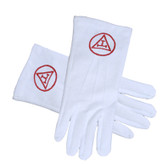 Masonic Royal Arch - York Rite Triple Tau Red Symbol on Cotton Gloves - White (One Size Fits Most) For Freemasons. Freemason Regalia Formal Wear Clothing. Masonic Gloves for Freemasons.