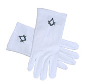 Masonic Standard Elegant Plain Blue Style Square and Compass Face Cotton Gloves - White (One Size Fits Most). Freemason Regalia Formal Wear Clothing.