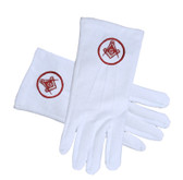 Masonic Standard Red Symbol in Circle - Square and Compass Face Cotton Gloves - White (One Size Fits Most). Masonic Regalia Clothing and Formal Attire