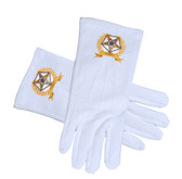 OES Star Face Cotton Gloves - White with Golden Laurel Design (One Size Fits Most) - Order of the Eastern Star Regalia, Clothing and Formal Attire. Masonic Eastern star Gloves for Freemasons