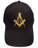 Freemason's Baseball Cap - Black Hat with Golden Standard Masonic Symbol - One Size Fits Most Adults. Masonic Gifts