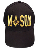 Freemason's Baseball Cap - Black Hat with Gold Masonic Text Wrap and Symbolism - One Size Fits Most Adults Masonic Cap. Masonic Gifts.