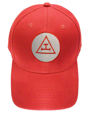 Royal Arch Chapter Mason Crown Cap - Red Satin With Embroidered Triple Tau Patch