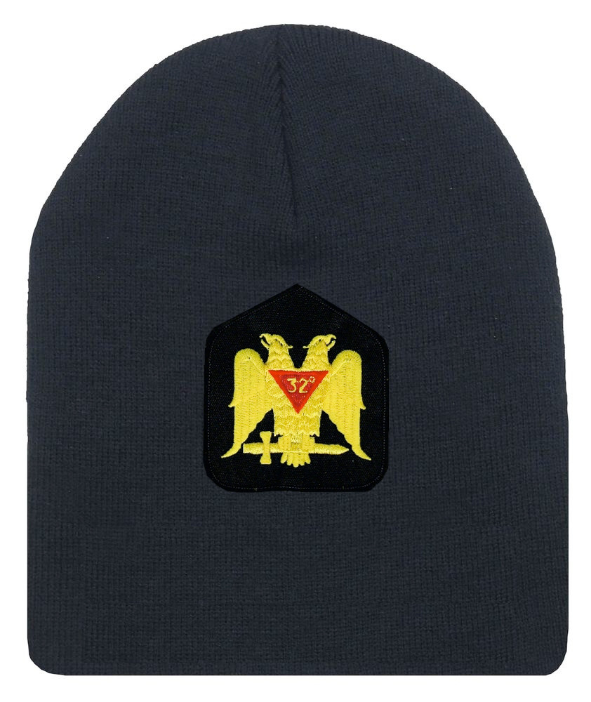 Masons Winter Hat Standard Scottish Rite Wings Down Masonic Black Beanie Cap With 32nd Degree Symbol One Size Fits Most Cap For Freemasons - 
