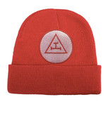 Royal Arch Masonic Beanie Cap. Red Winter Hat - Triple Tau Royal Arch Freemasons Symbol One Size Fits Most. Freemason Clothing Apparel and Merchandise