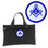 Black Freemason's Tote Bag  with masonic Blue and White Round compass and square design
