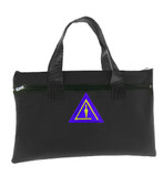 Royal Select Mason - Black Masonic Tote Bag for Freemasons - Classic Trowel Icon on Purple Background - Right Break