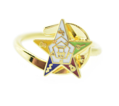 OES Gold-Plated Adjustable Ring with Order of the Eastern Star Symbolism Jewelry - One Size fits most.