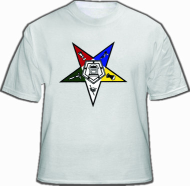 OES T-Shirt (White) For Order of the Eastern Star - Solo Colorful Star Logo. Masonic Clothing and Apparel.
