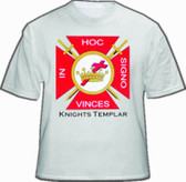  White Knights of Templar T-Shirt For Freemasons - Red Cross In Hoc Signo Centered Logo. Masonic Clothing and Apparel.