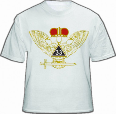 Masonic Scottish Rite T-Shirt (White) For 33rd Degree Freemasons - Multi Colored Wings UP Crowned Double Headed Eagle Design. Masonic Merchandise.