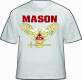  Masonic Shirt - Scottish Rite (White) 32nd Degree Freemasons. Colored Wings UP Double Headed Eagle Design w/ Bold Mason Text. Masonic Clothing and Apparel. 