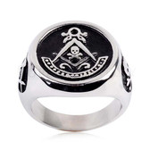 Mason Skull Emblem inside Masonic Compass and side emblems - Freemason Ring / Mason's Ring - 316 Stainless Steel	