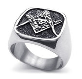 Freemason Ring - Masonic Skull Emblem with Masonic Symbolism of Square and Compass Mason's Ring - Stainless Steel Jewelry