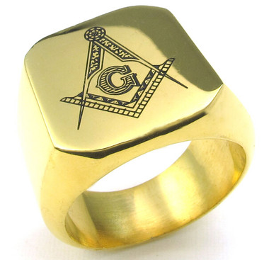 Freemason Ring / Masonic Ring for sale - Gold Plated 316L Stainless Steel Band for Masons - Masonic Rings for Sale 
