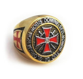 Colorful Gold Plated Steel Knights of Templar Red Cross Freemason Ring - with cross center design and etched symbols