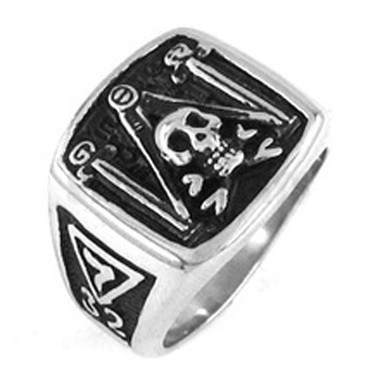 masonic skull rings 32nd Degree Masonic Skull Emblem with Pillars, Square and Compass Freemason Ring / Mason's Ring - Stainless Steel Jewelry